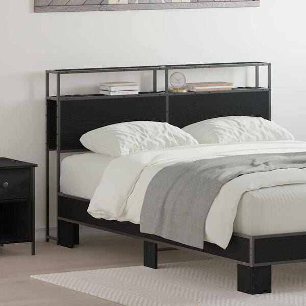 vidaXL Uzglabā&scaron;anas galvas balsts Melns ozols 140 cm Inženierijas koks