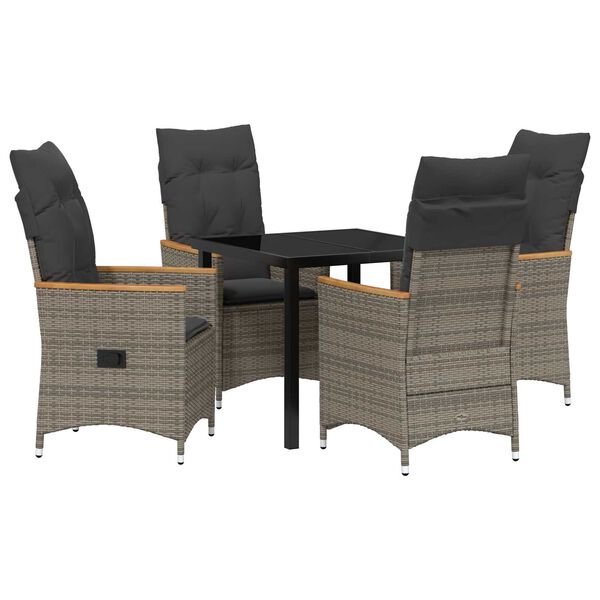 vidaXL Dārza ēdamgalds ar spilvenu 5 pcs Pelēka poliratāns