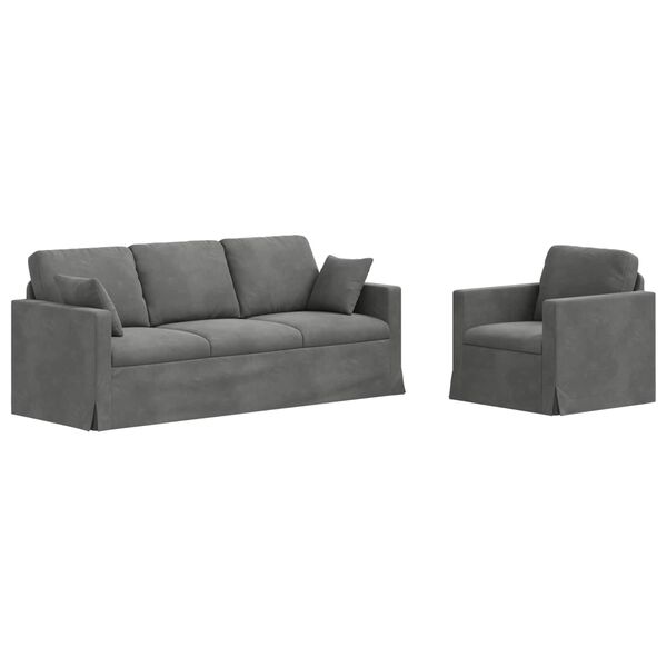 vidaXL Dīvāns 2 pcs Tum&scaron;i pelēks 198 x 78 x 80 cm Samts