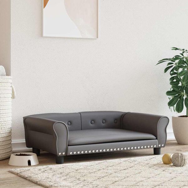 vidaXL gulta suņiem, pelēka, 95x55x30 cm, mākslīgā āda