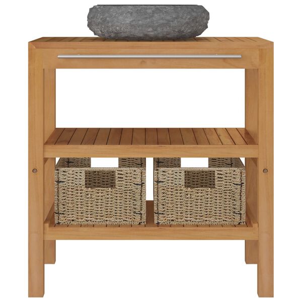 vidaXL vannasistabas plaukts, masīvs tīkkoks, melna marmora izlietne