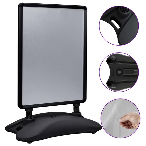 vidaXL A1 plakātu stends, melns, alumīnija sakausējums