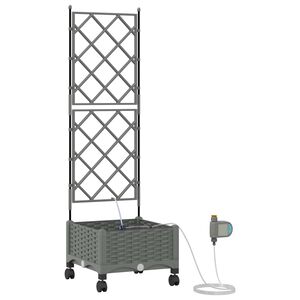 vidaXL Dārza puķu pods ar apūdeņo&scaron;anu un riteņiem Gai&scaron;i pelēka PP
