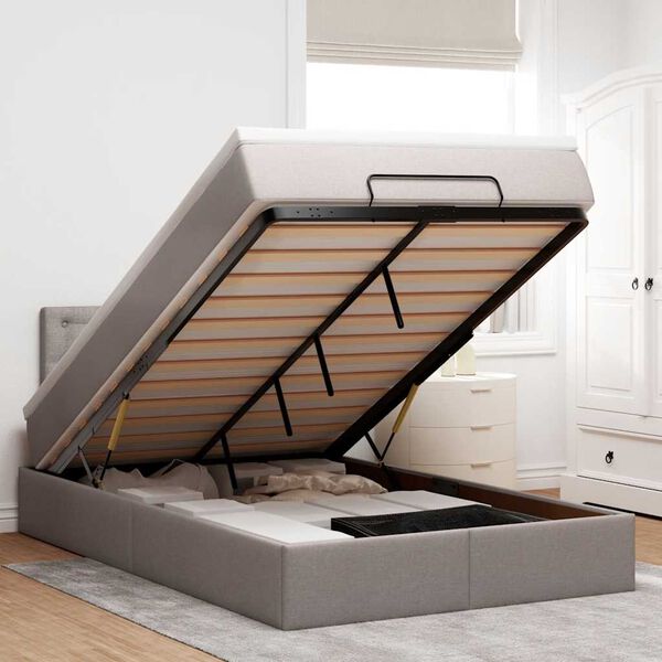 vidaXL Osmaņu gultas rāmis ar matrača pelēkbrūns 120x200cm audums