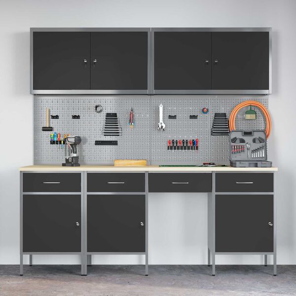 vidaXL Darbagalds ar atvilktni 10 pcs Melna 200 x 55 x 200 cm Tērauds