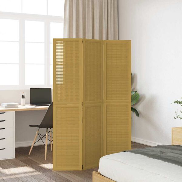 vidaXL 3-paneļu istabas aizslietnis, brūns, paulonijas masīvkoks