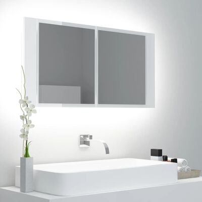 vidaXL vannasistabas spoguļskapītis ar LED, balts, 90x12x45 cm, akrils