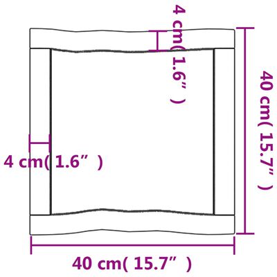 vidaXL galda virsma, 40x40x(2-4) cm, masīvkoks, dabīgas formas mala