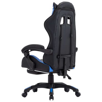 vidaXL biroja krēsls ar kāju balstu, zila un melna mākslīgā āda