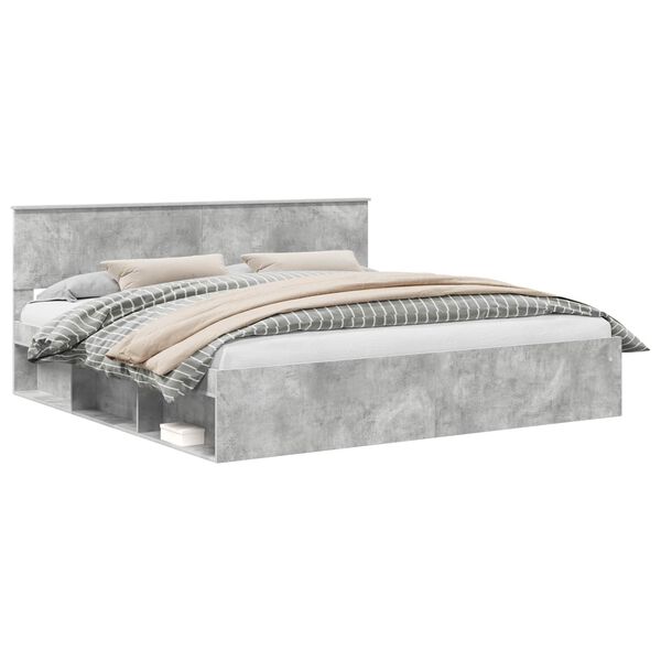 vidaXL Gultas rāmis Betons 200 x 200 cm Ciets priedes koks