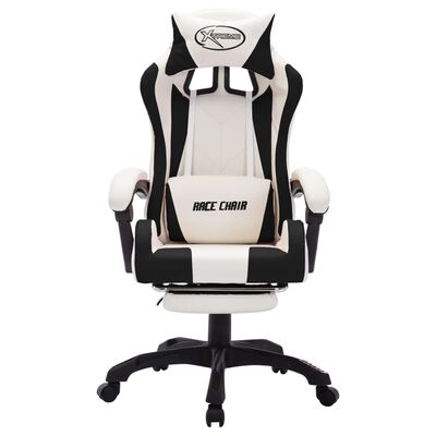 vidaXL biroja krēsls, RGB LED gaismas, melna un balta mākslīgā āda