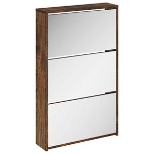 vidaXL apavu plaukts ar spoguli, 3 nodalījumi, ozolkoka, 63x17x102,5cm