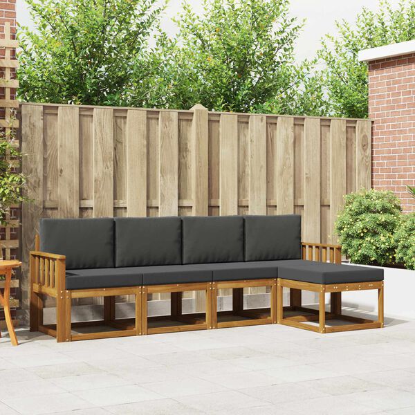 vidaXL Āra dīvānu komplekts ar spilvenu 5 pcs Dabisks un antracīts