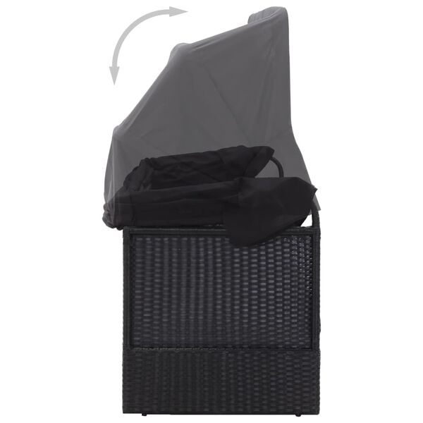 vidaXL dārza dīvāns ar jumtiņu, melna PE rotangpalma