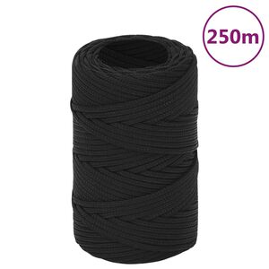 vidaXL laivu virve, melna, 2 mm, 250 m, polipropilēns
