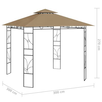 vidaXL dārza nojume, 3x3x2,7 m, pelēkbrūna, 160 g/m²