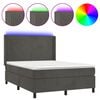 vidaXL atsperu gulta ar matraci, LED, tum&scaron;i pelēks samts, 140x190 cm