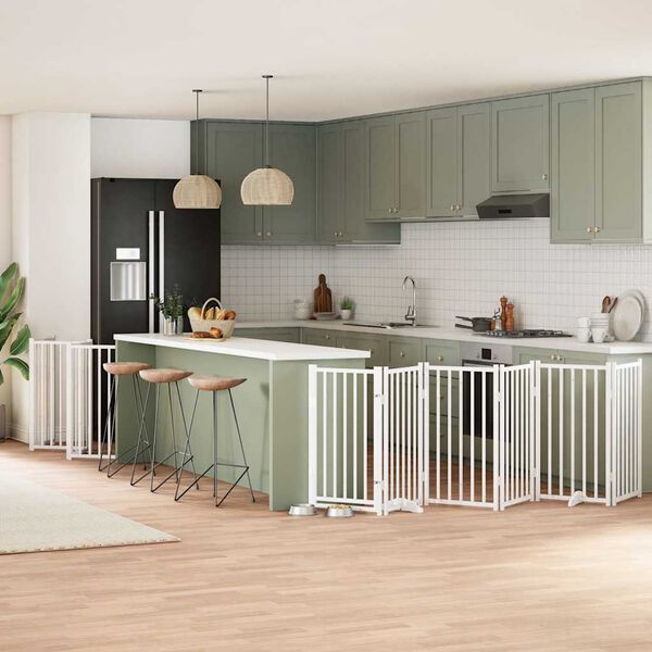 vidaXL suņu vārti ar durvīm, salokāmi, 15 paneļi, 750 cm, papeles koks