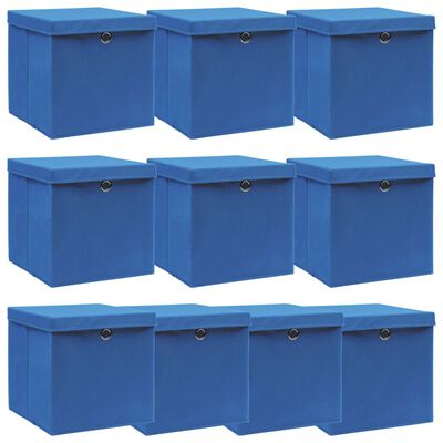 vidaXL uzglabāšanas kastes ar vāku, 10 gab., zilas, 32x32x32 cm