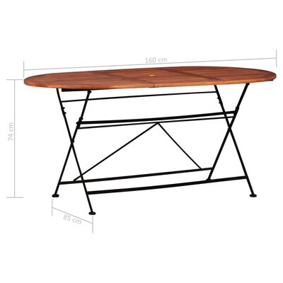 vidaXL dārza galds, 160x85x74 cm, akācijas masīvkoks, ovāls