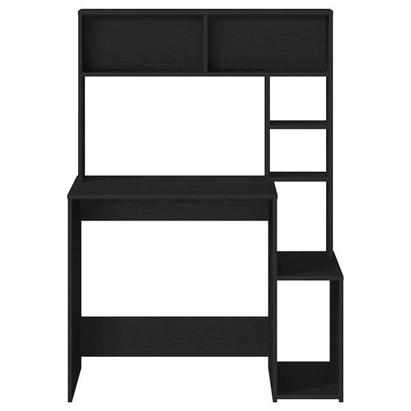 vidaXL rakstāmgalds ar plauktiem, melns, 100x45x140 cm, koks