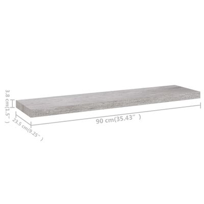 vidaXL sienas plaukts, betona pelēks, 90x23,5x3,8 cm, MDF