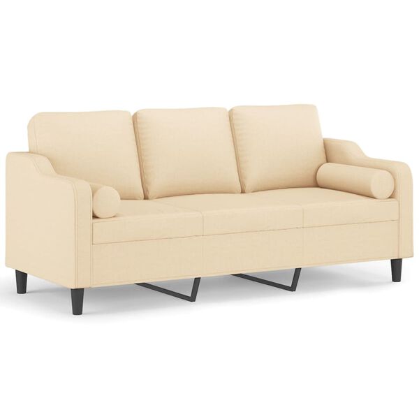 vidaXL trīsvietīgs dīvāns ar spilveniem, krēmkrāsas, 180 cm, audums