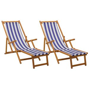vidaXL Saliekamais sauļo&scaron;anās krēsls 2 pcs 3 Pozīcija Zila un balta
