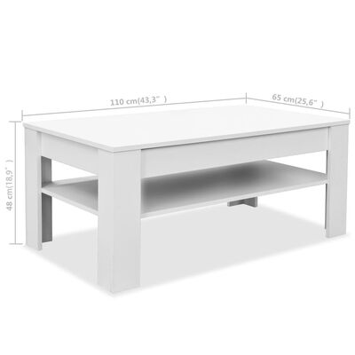 vidaXL kafijas galdiņš, 110x65x48 cm, kokskaidu plātne, balts