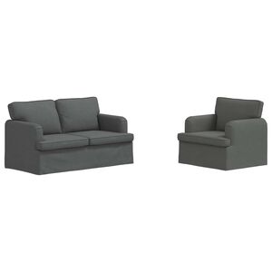 vidaXL Dīvānu komplekts 2 pcs Tum&scaron;i pelēks 144 x 80 x 85 cm audums
