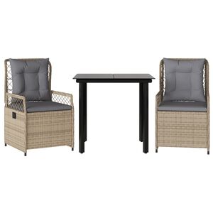 vidaXL 3-daļīgs dārza mēbeļu komplekts, matrači, bē&scaron;a PE rotangpalma