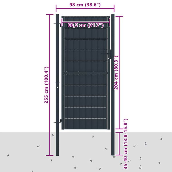 vidaXL žoga vārti, PVC un tērauds, 100x204 cm, antracīta krāsā