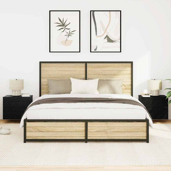 vidaXL Nakts skapītis 2 pcs Melns ozolkoks 50 x 39 x 41 cm