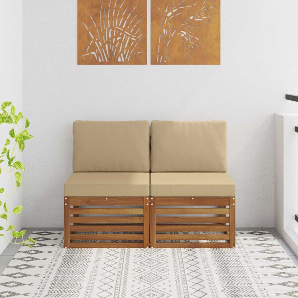 vidaXL 2 Gabals Āra vidējā dīvāns Cietā akācijas koks Dabiska