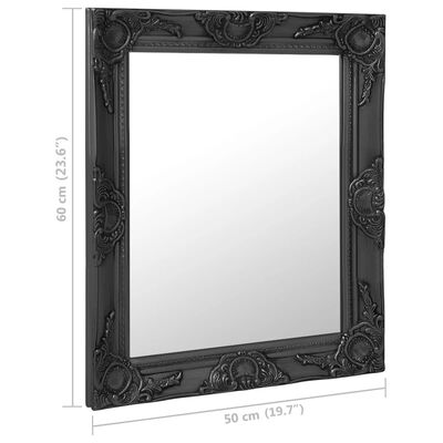 vidaXL baroka stila sienas spogulis, 50x60 cm, melns