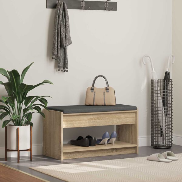 vidaXL Zāles sols ar spilvenu ar plauktu Sonoma ozols 83 x 38 x 45 cm