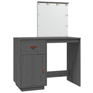 vidaXL spoguļgaldiņ&scaron; ar LED, pelēks, 95x50x133,5 cm, priedes masīvkoks