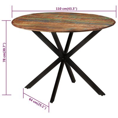 vidaXL virtuves galds, Ø110x78 cm, pārstrādāts masīvkoks un tērauds