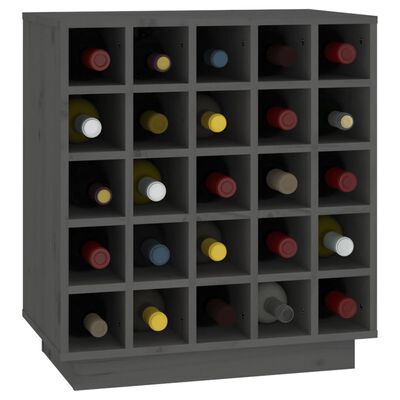 vidaXL vīna pudeļu plaukts, pelēks, 55,5x34x61 cm, priedes masīvkoks