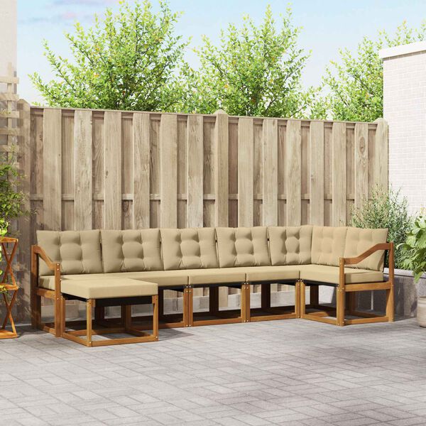 vidaXL Āra dīvānu komplekts ar spilvenu 7 pcs Dabisks un bē&scaron;s