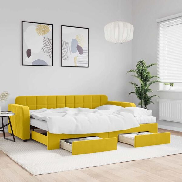 vidaXL izvelkams dīvāns ar atvilktnēm, dzeltens, 80x200 cm, samts