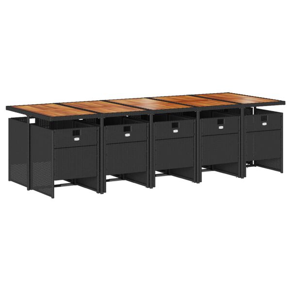 vidaXL 11-daļīgs dārza mēbeļu komplekts, matrači, melna PE rotangpalma