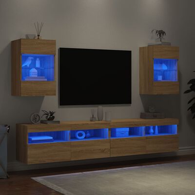 vidaXL TV plaukti ar LED lampiņām, 2 gab., 40x30x60,5 cm, koka krāsa