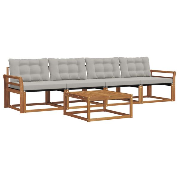 vidaXL Āra dīvānu komplekts ar spilvenu 5 pcs Dabīgs un gai&scaron;i pelēks