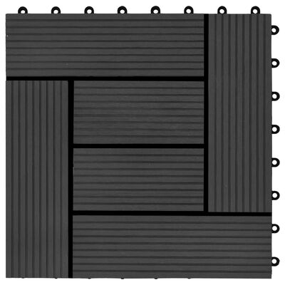 vidaXL terases flīzes, 11 gab., WPC, 30x30 cm, 1 m2, melnas
