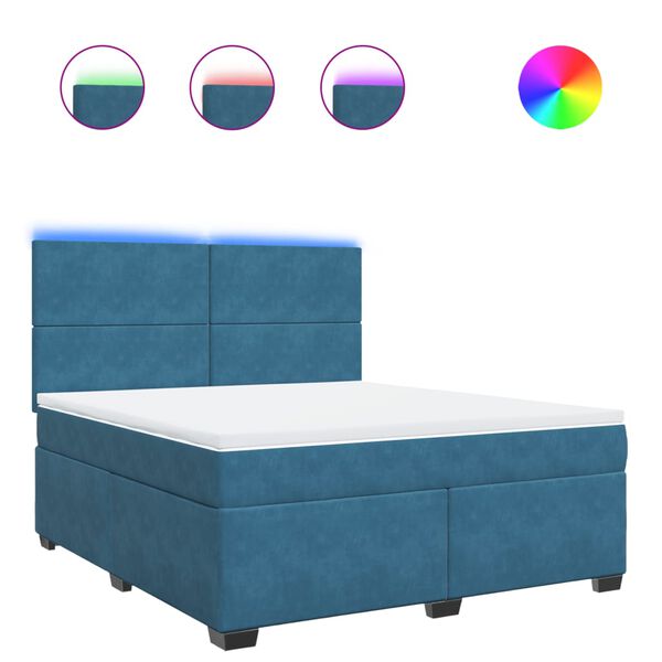 vidaXL atsperu gulta ar matraci, zils samts, 180x200 cm