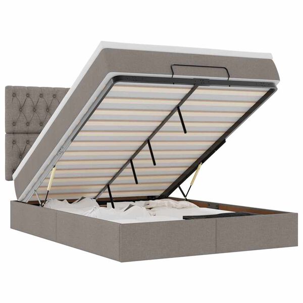 vidaXL Osmaņu gulta ar matraci & LEDs, Taupē, 140x190 cm, audums