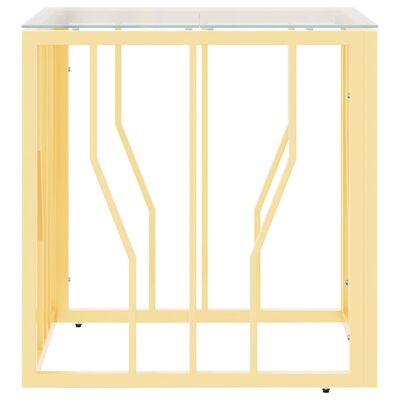 vidaXL kafijas galdiņš, zeltains, 50x50x50 cm, tērauds, stikls