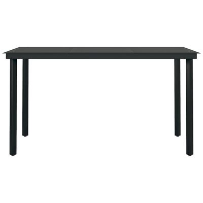 vidaXL dārza galds, melns, 140x70x74 cm, tērauds un stikls