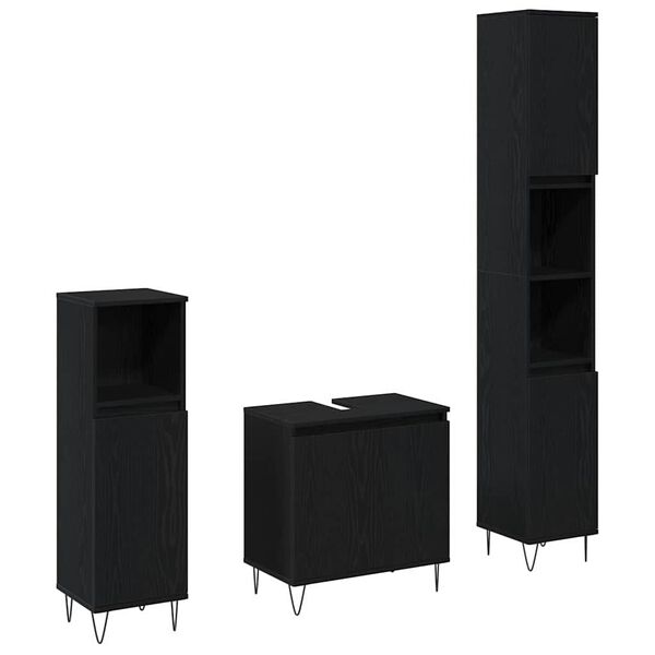 vidaXL Vannas istabas mēbeļu komplekts ar durvīm 3 pcs Melns ozolkoks